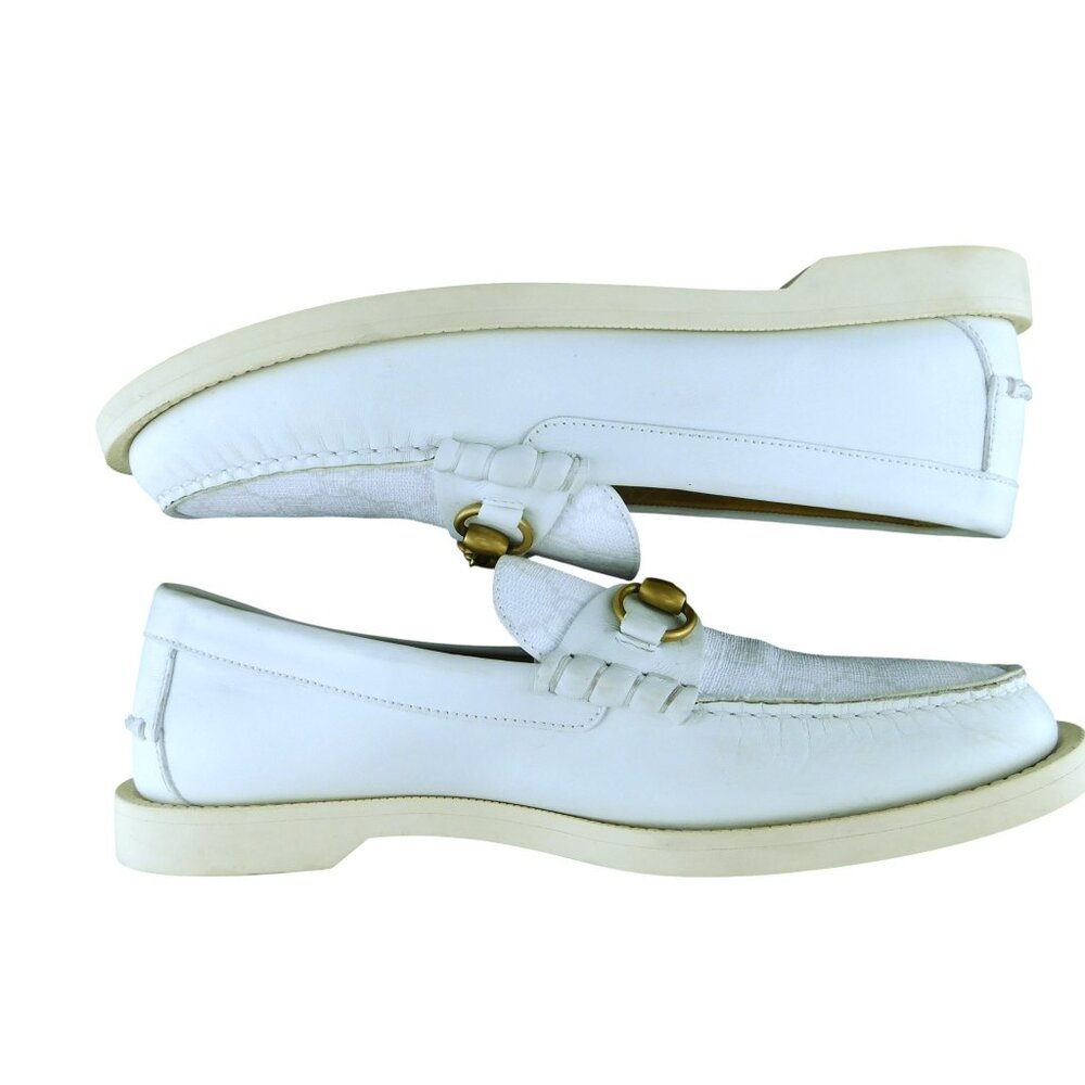 GUCCI GG Logo Monogram White Leather Signature Horse Bit Slip-on Boat Shoes 8 UK - Picture 5 of 11